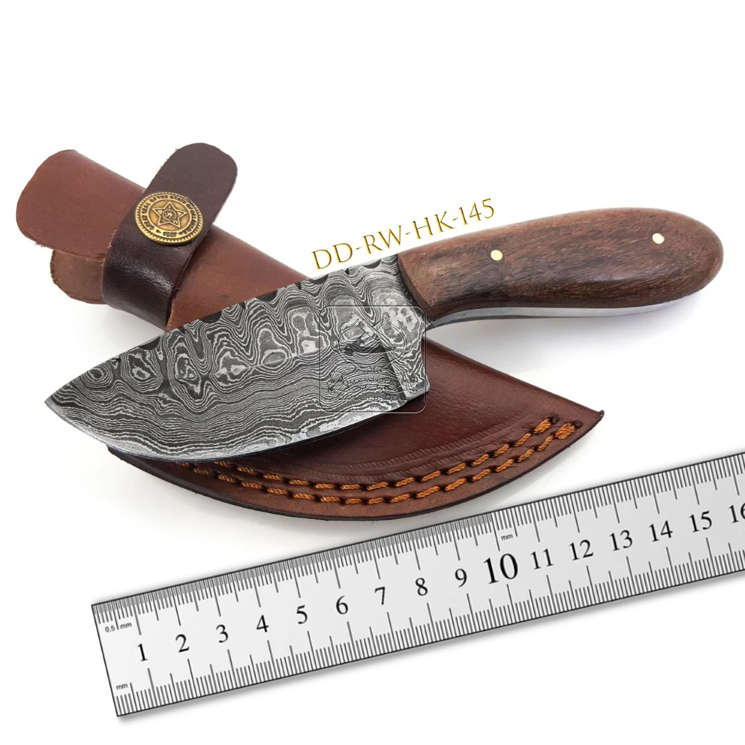 Custom Made Damascus Steel Knife DD-RW-HK-144 192 Layers Exotic Rosewood Handmade Hunting Pocket Knife Stainless Leather Sheath