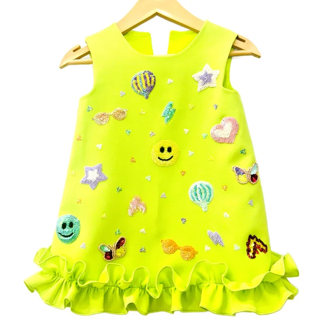 Buy Customized Girls Sequin Patchwork Sleeveless Frock Quality Assured Kids Clothing Custom Cute Embroidered Patches Kids Dress
