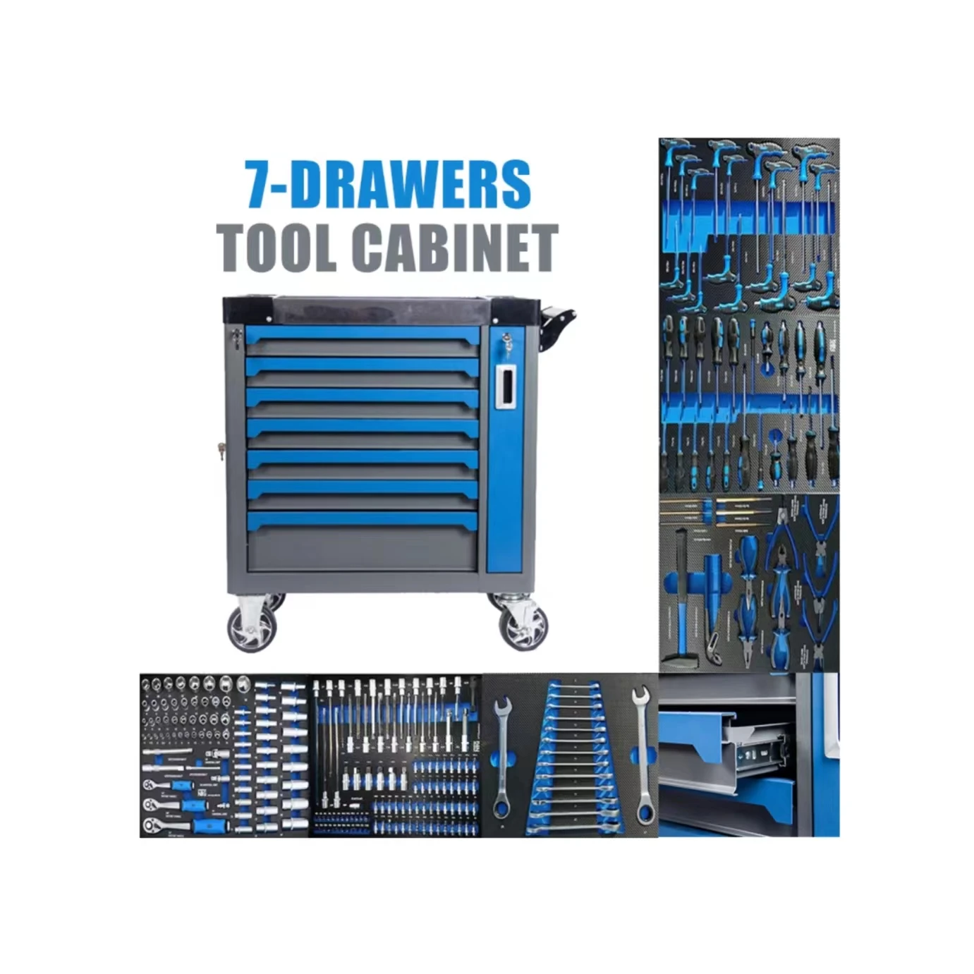 Peaktop  167 pieces  Chrome vanadium steel tool  7 drawers  workshop trolley  Rolling Tool Cart