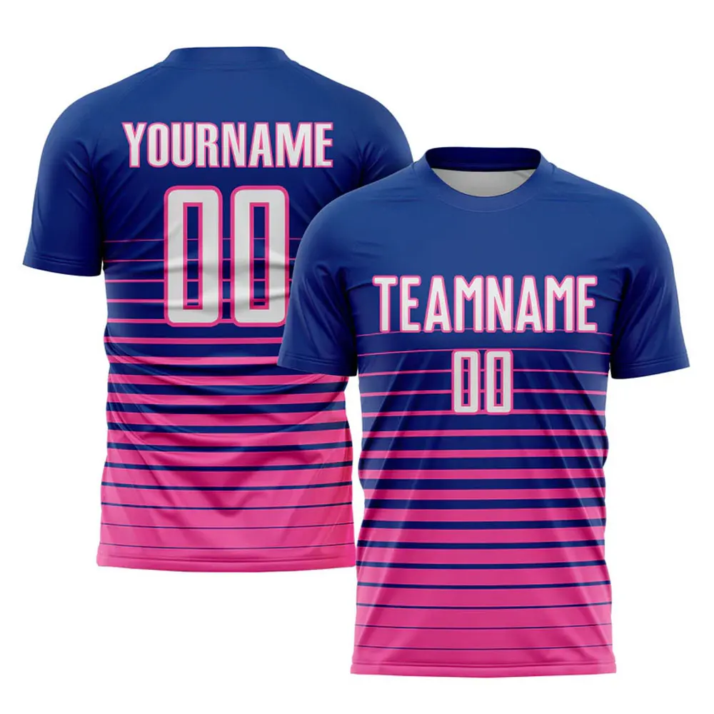 Custom Royal White-Pink Pinstripe Fade Fashion Sublimation Soccer Uniform Jersey with Personalized Name and Numbers
