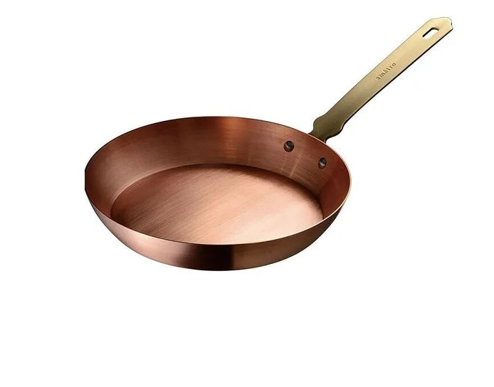 New durable Copper plated Frying dish pan In Round Shape With Handle for Cooking, Egg/chef Cooking Pot Fry Pan For Home Hotel