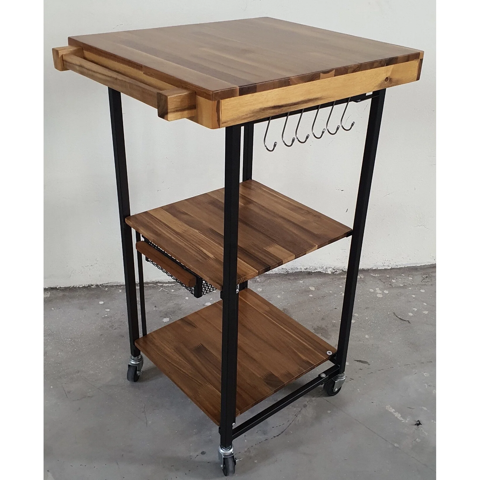Acacia Wood Rectangular Folding Kitchen Cart with drawer Collapsible Multifunction tsv 3-tier kitchen cart