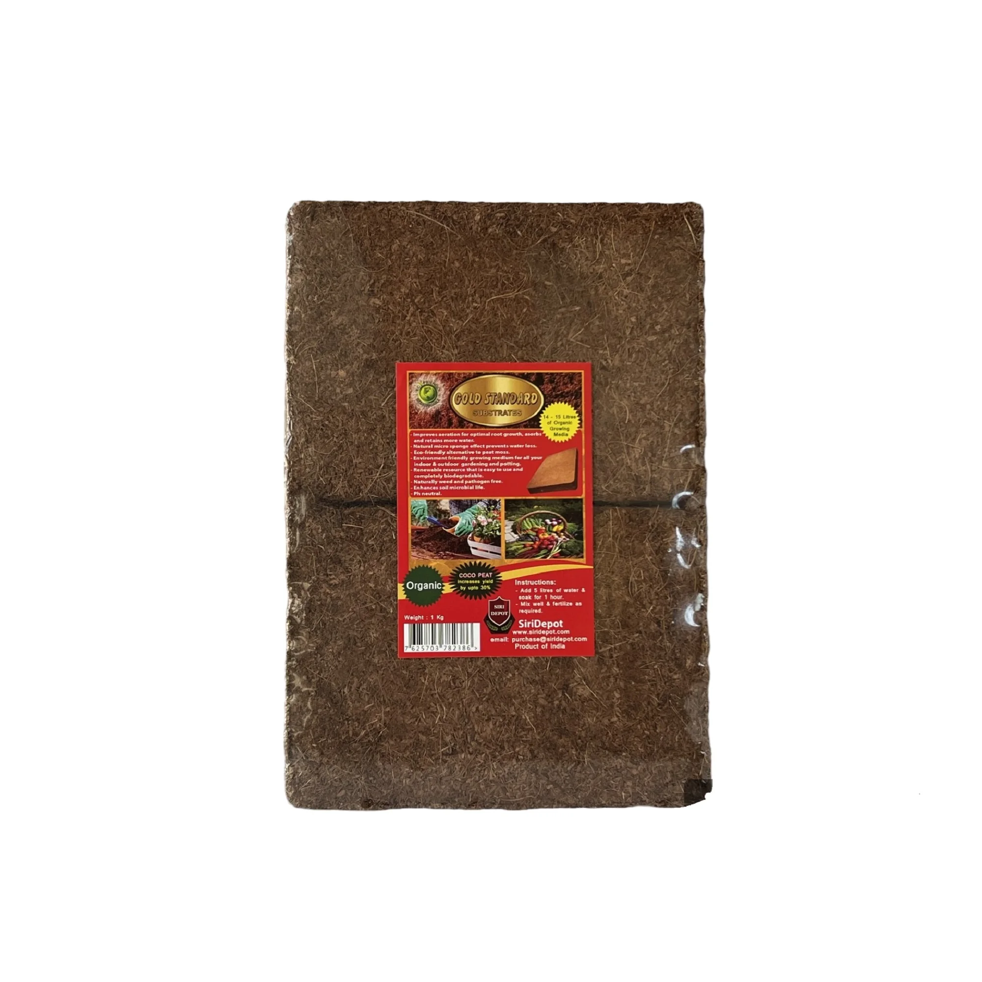 Best Selling 100% Biodegradable Coco Peat 1Kg Compressed Block Expands 15Litres Low EC Substrate Soil Compost For Plant