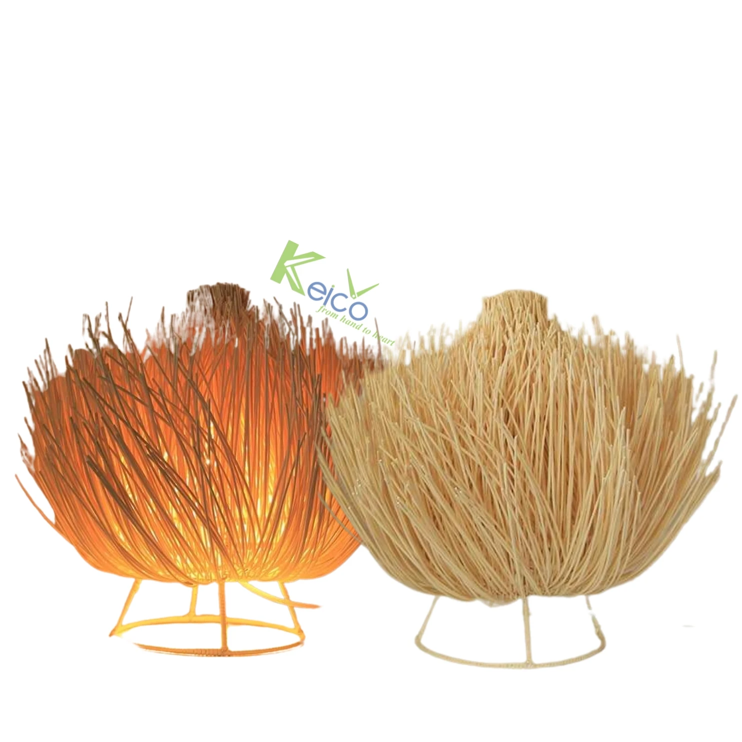 Most popular Living Room Bed Room Led Lights Palm Leaf Lamp Natural Rattan Table Lamp Woven Rattan Lampshade Flame Desk Lamp