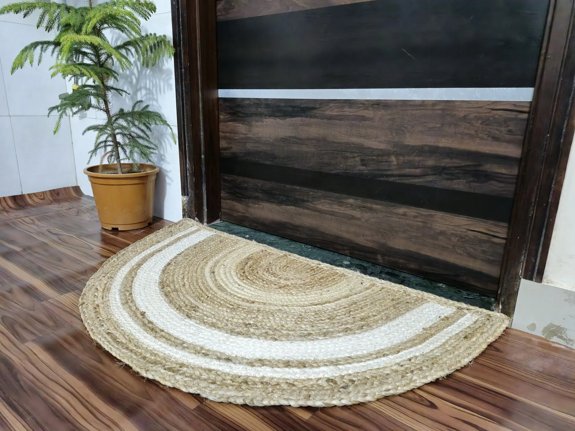 Simple and Beautiful Semi-circle Jute Braided Rugs Half Round Shape Door Mats Carpets Rugs for Home Hotel Kitchen Living Room