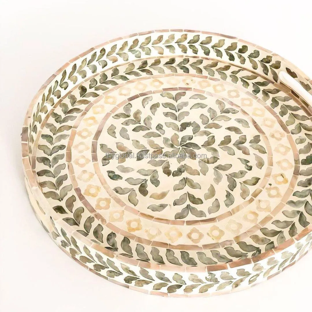 Круглый новый дизайн с перламутровой вставкой сервировочные лотки декоративный лоток для швабры ручной работы 100% оптовая продажа из Вьетнама