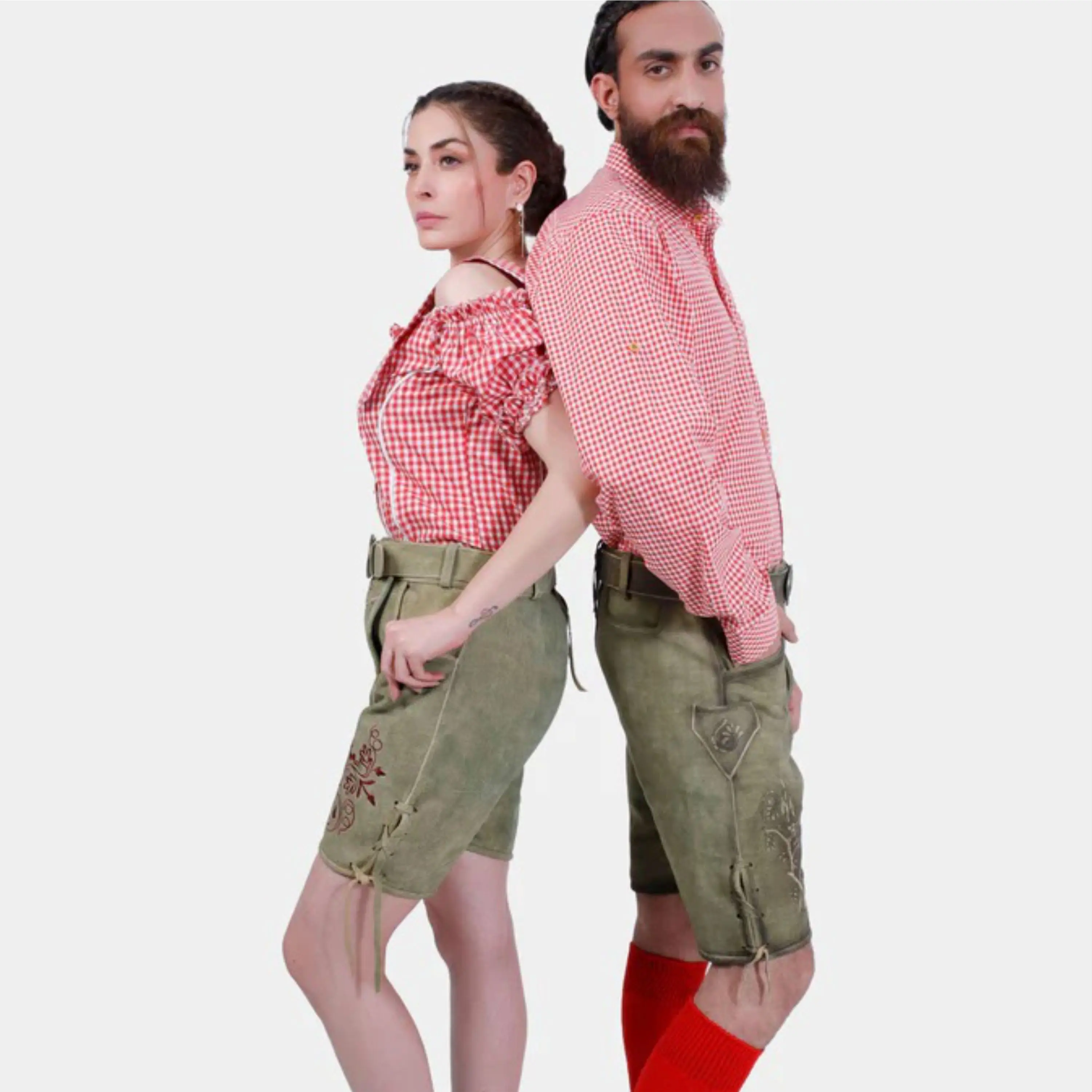 Traditional Bavarian Couple Outfit  Customizable Lederhosen and Dirndl Clothing Set for Oktoberfest and German Celebrations