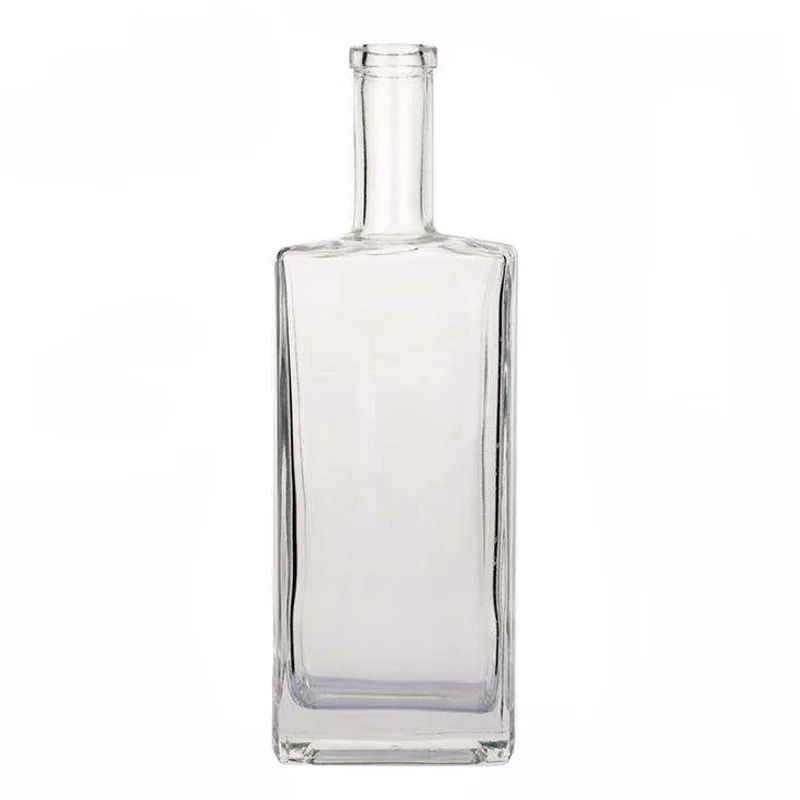 Wholesale Square Shape 750ml Spirit Gin Whisky Vodka Brandy Liquor Clear Glass Bottle With Cork