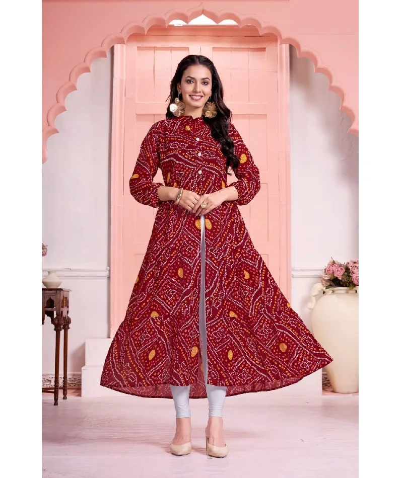 Exclusive Indian Traditional Ladies Wear Fancy Georgette Anarkali Gowns Style Kurtis with Bandhani Print Lowest Price Kurtis