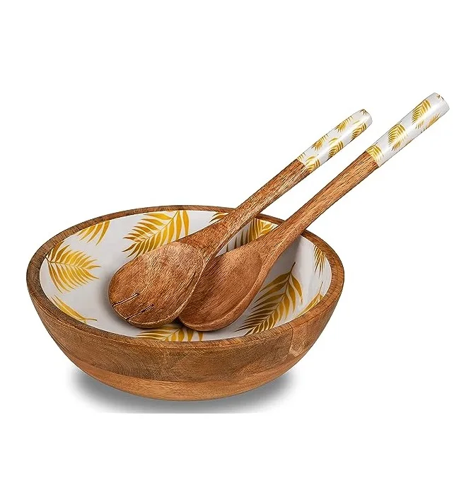 New Customized Design Mango Wood Bowl And Salad Server Spoon For Home Hotel Kitchen Table Decoration