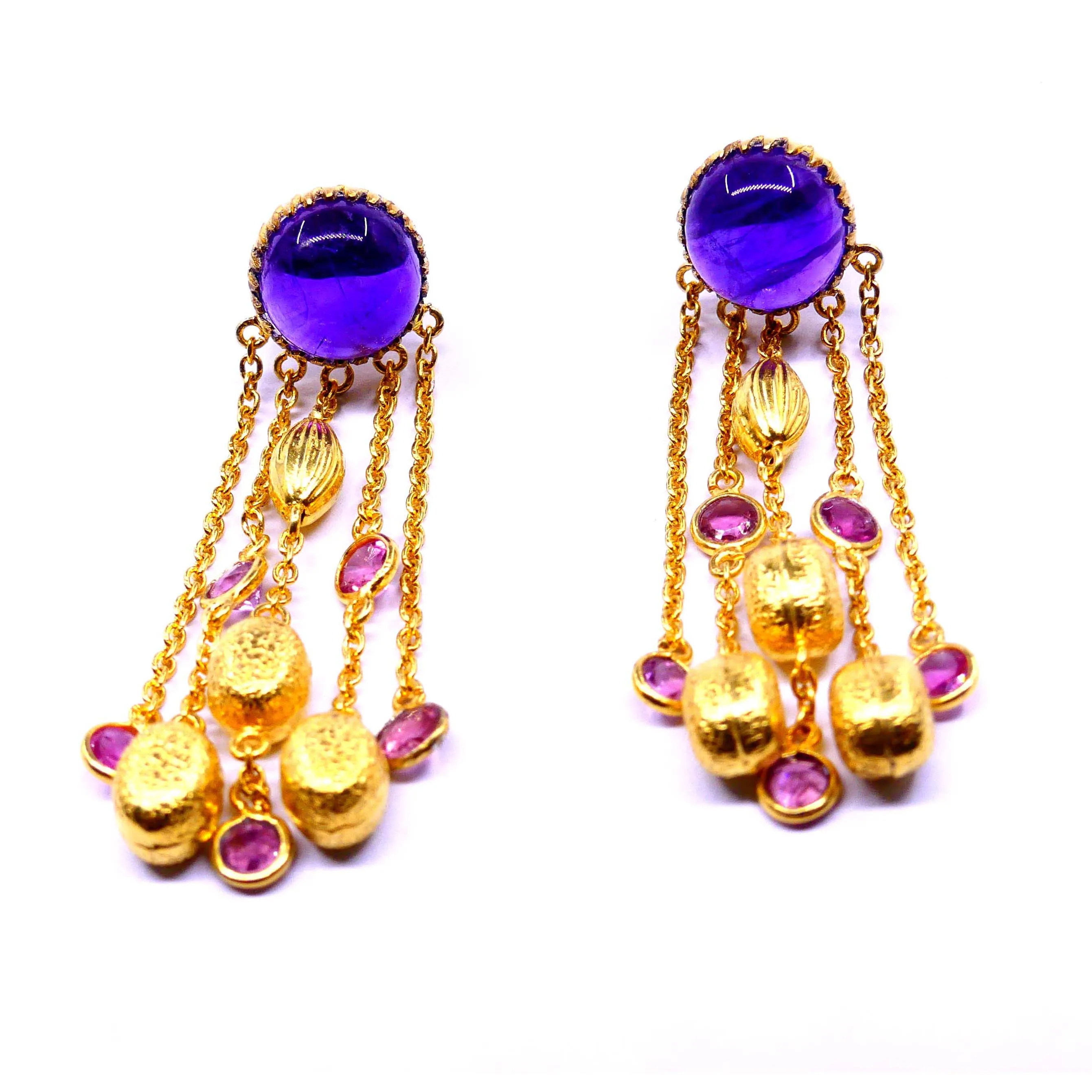 Party Wear Sterling Silver 925 Amethyst Pink Tourmaline Gemstone Dangler Women Wear Hanging Chain Earrings