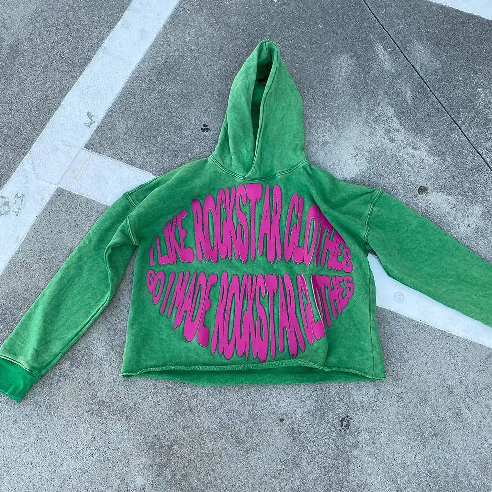 Manufacturer High Quality Custom Pullover Terry Oversized Screen Printing Raw Hem Acid Wash Unisex Streetwear cropped hoodie men