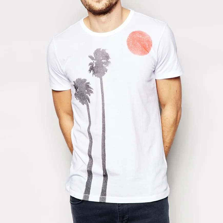 Palm tree printed Men t shirt Hot Sale graphic custom 100% pure cotton casual wear fitted longline free fire gym wear tee shirts