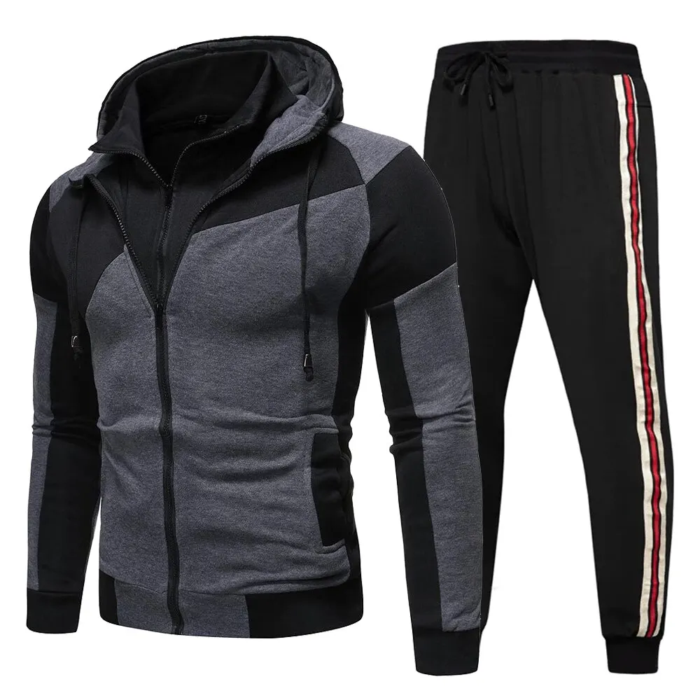 Fleece Tracksuit Sets For Mens Cotton Fleece Color Block Tracksuit Men Jogging Suit