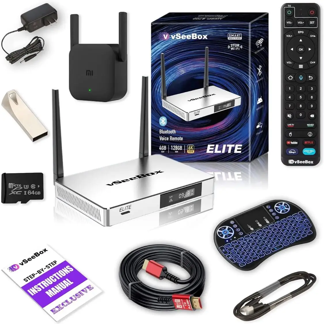 IPTV Box бесплатно новый оригинальный потоковый ТВ vSeeBox S4 V2 V3 V4 Pro Max Elite с голосовым пультом (4 ГБ оперативной памяти + 32 ROM)
