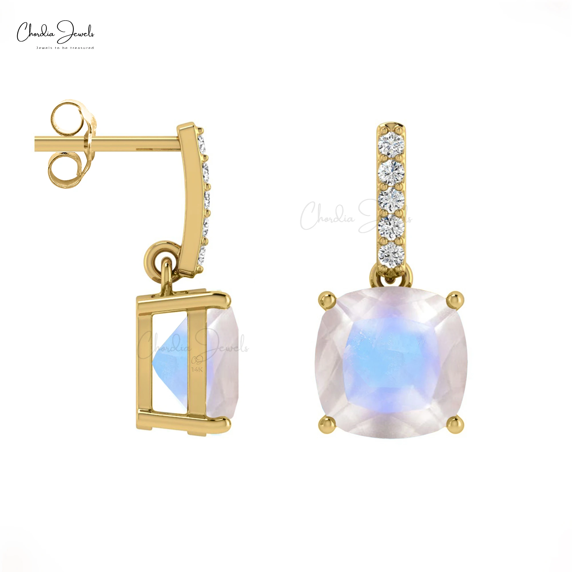 High Selling Product 2024 Genuine 1.42 TCW Rainbow Moonstone Dangling Earrings Solid 14k Gold Diamond Jewelry At Offer Price