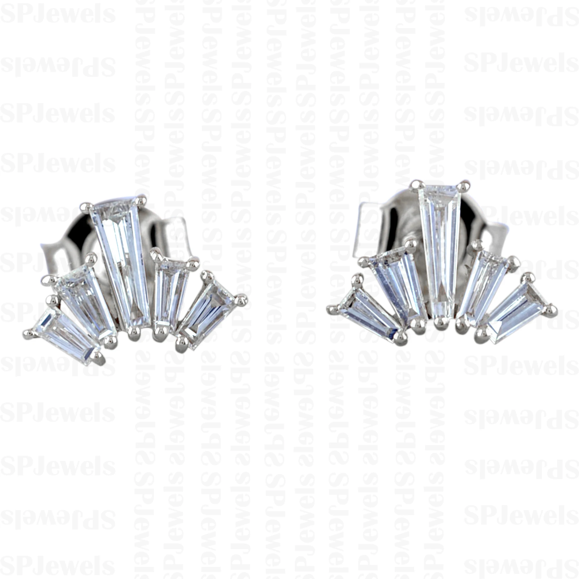 New Custom Baguette Wing 18k Solid Gold Yellow White Rose Gold Push Back Real SI-GH Diamond Stud Earrings Women Ear Piercing