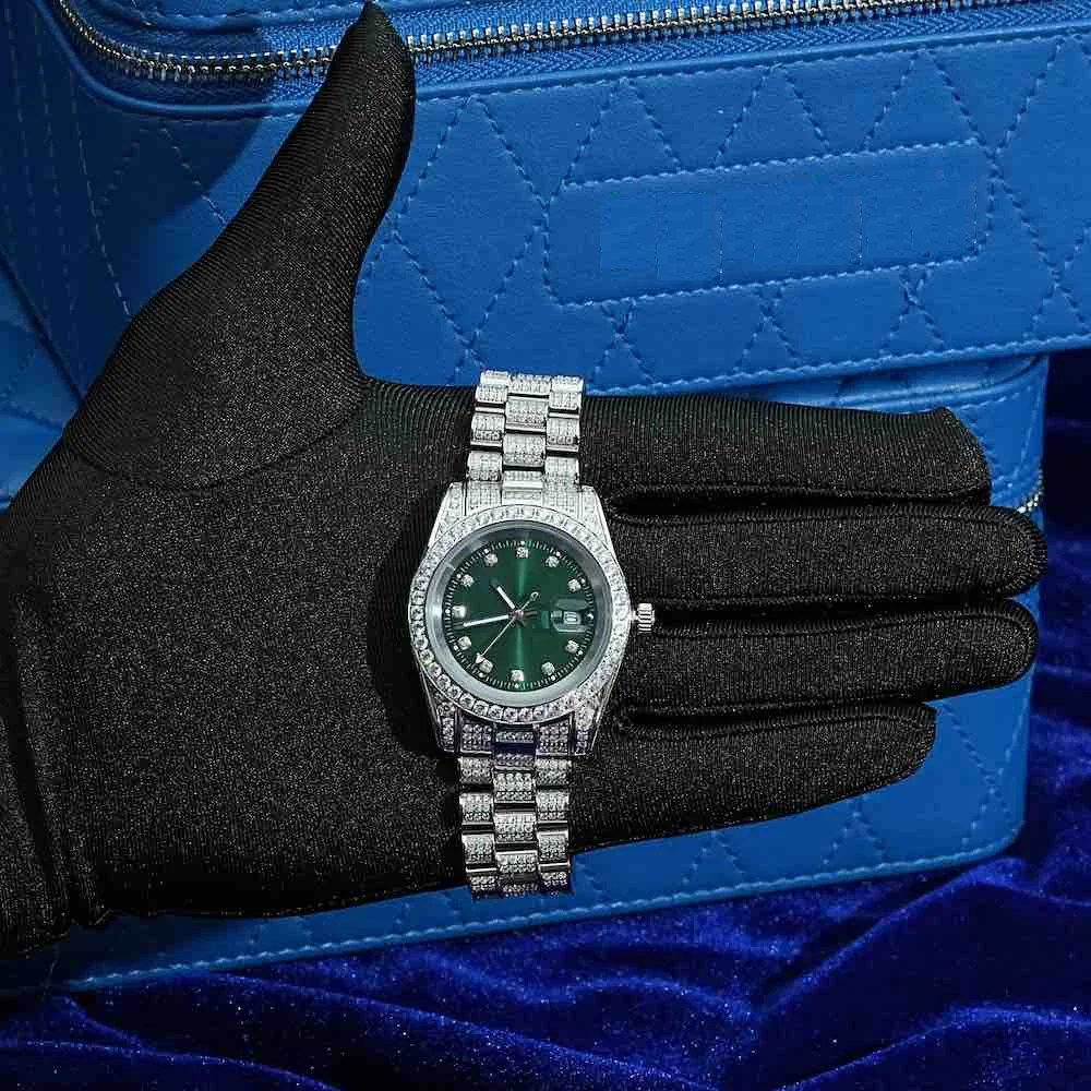 Latest Design Luxury Automatic Watch Fine Jewelry With Green Dial  Diamonds Hand Studded Watch For Male & Female