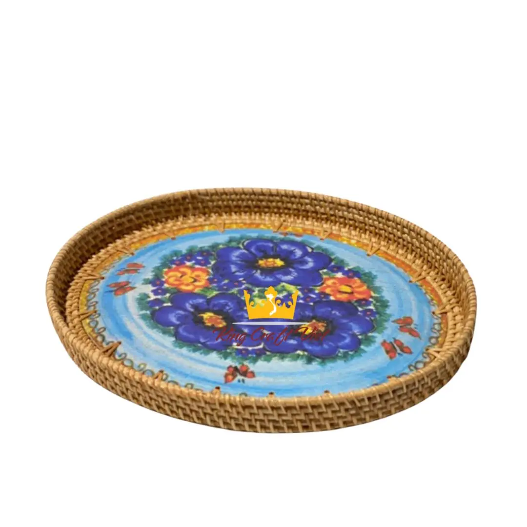 New Item 13 inch Rattan Ceramic Tray Customized Ceramic Wholesale Decorative Tray Mother of Pearl Food Storage Tray from Vietnam