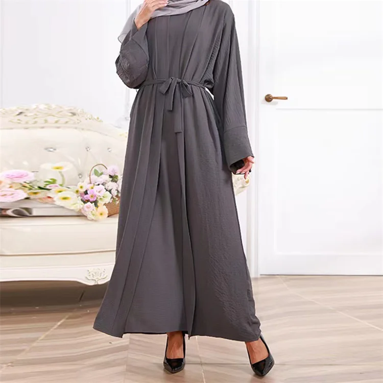 2023 Custom Traditional Muslim Clothing Set Women Cardigan Open Abaya Islamic Dress Eid Two Piece Set Muslim