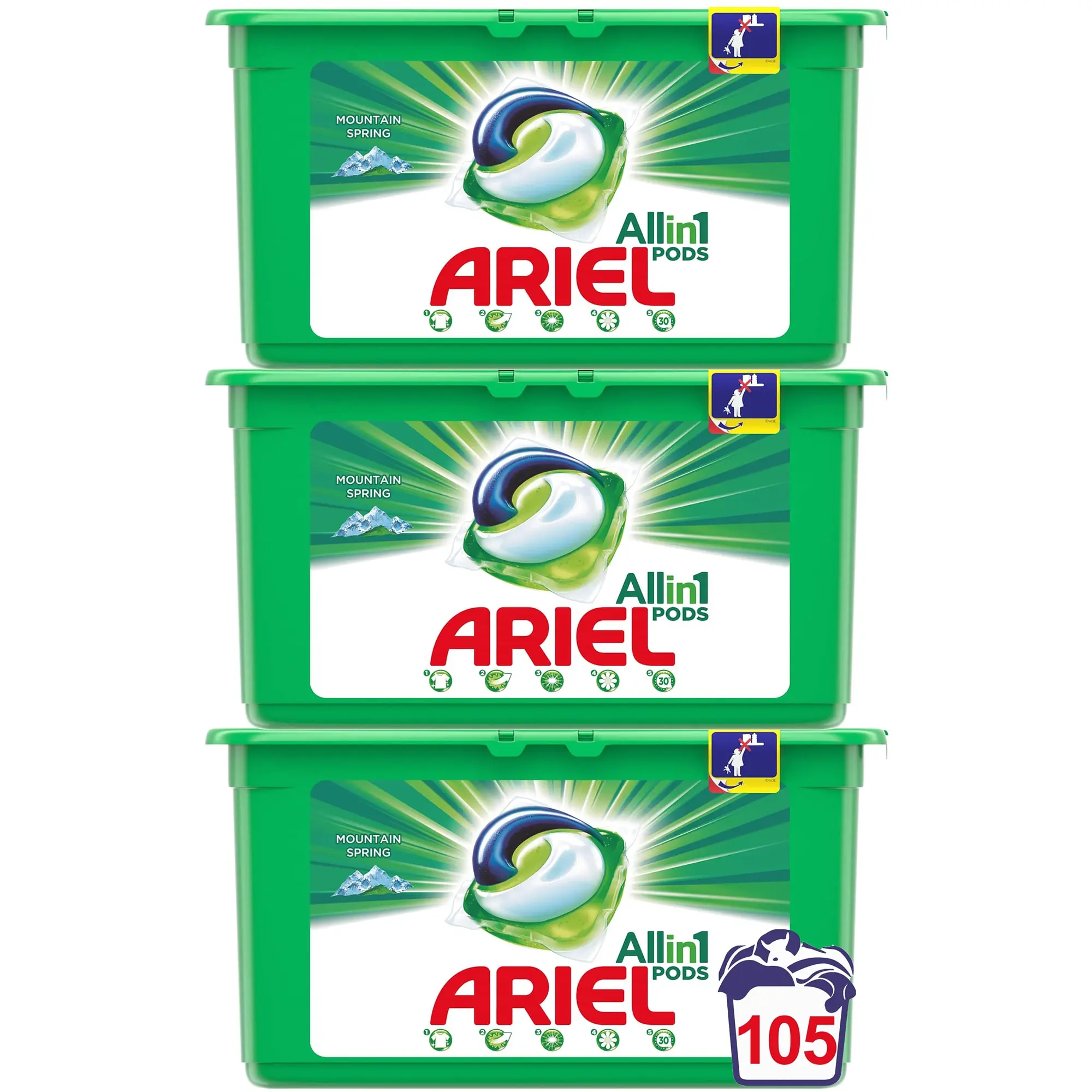 Мощные капсулы геля для мытья Ariel 3 в 1 Mountain Spring/оптовая продажа стирального порошка ariel