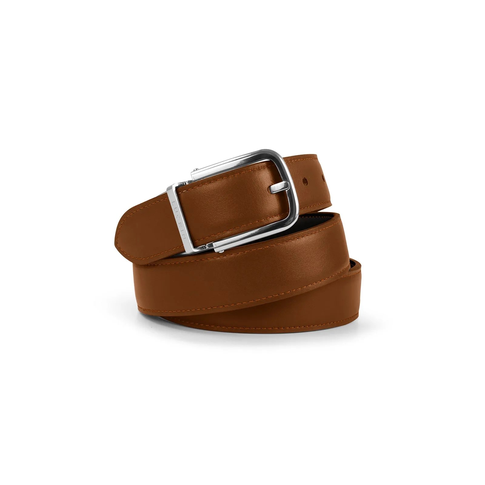 Men Reversible Classic Dress Belt Italian Top Grain Leather Black With Brown Rotating Buckle