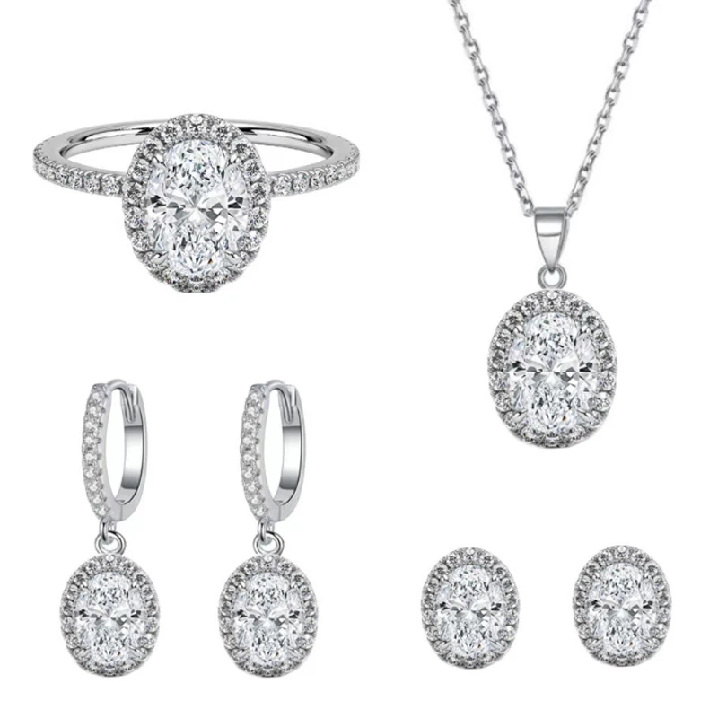 Fashion Luxury 925 Sterling Silver Egg Oval Cut Zircon Fine Jewelry Sets Women for Wedding 1 1.5 2 CT