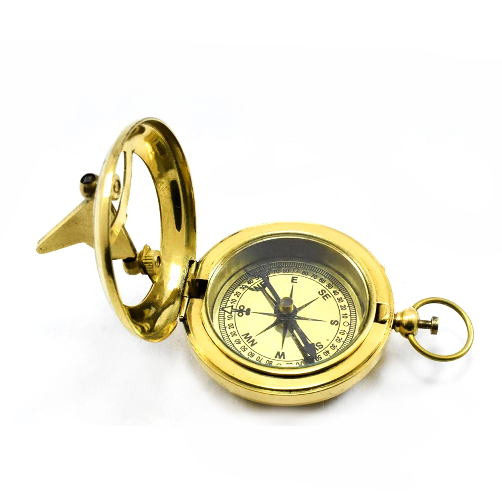 Brass Push Button Sundial Compass sundial pocket nautical brass compass antique style Ross London Direction Compass