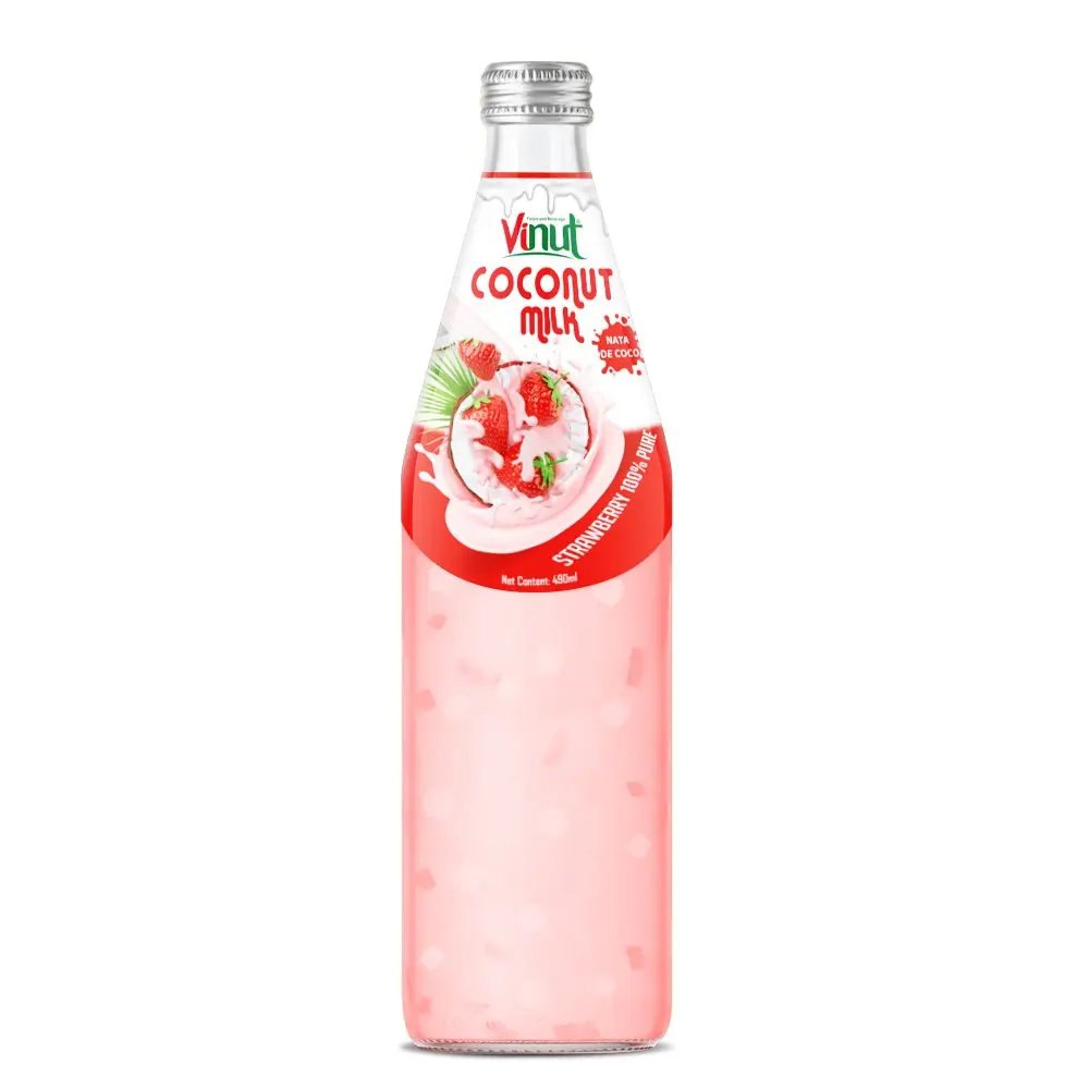 490ml Glass Bottle VINUT Coconut milk drink with Strawberry and Nata De Coco Suppliers Manufacturers vegan milk nut milk