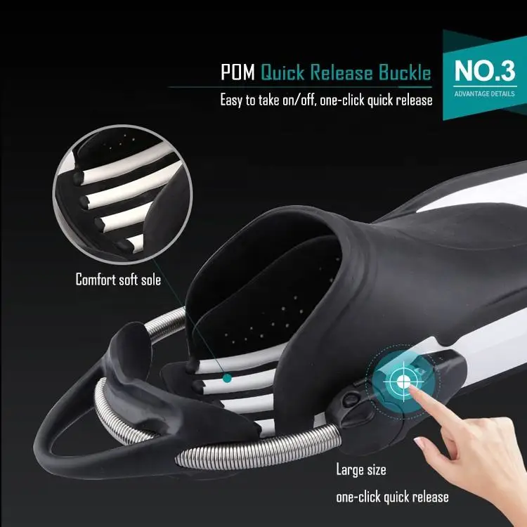 Upgraded New Generation Spring Large Size Buckle Diving Flipper Long Blade Secured Tight Fitting Swimming Fins