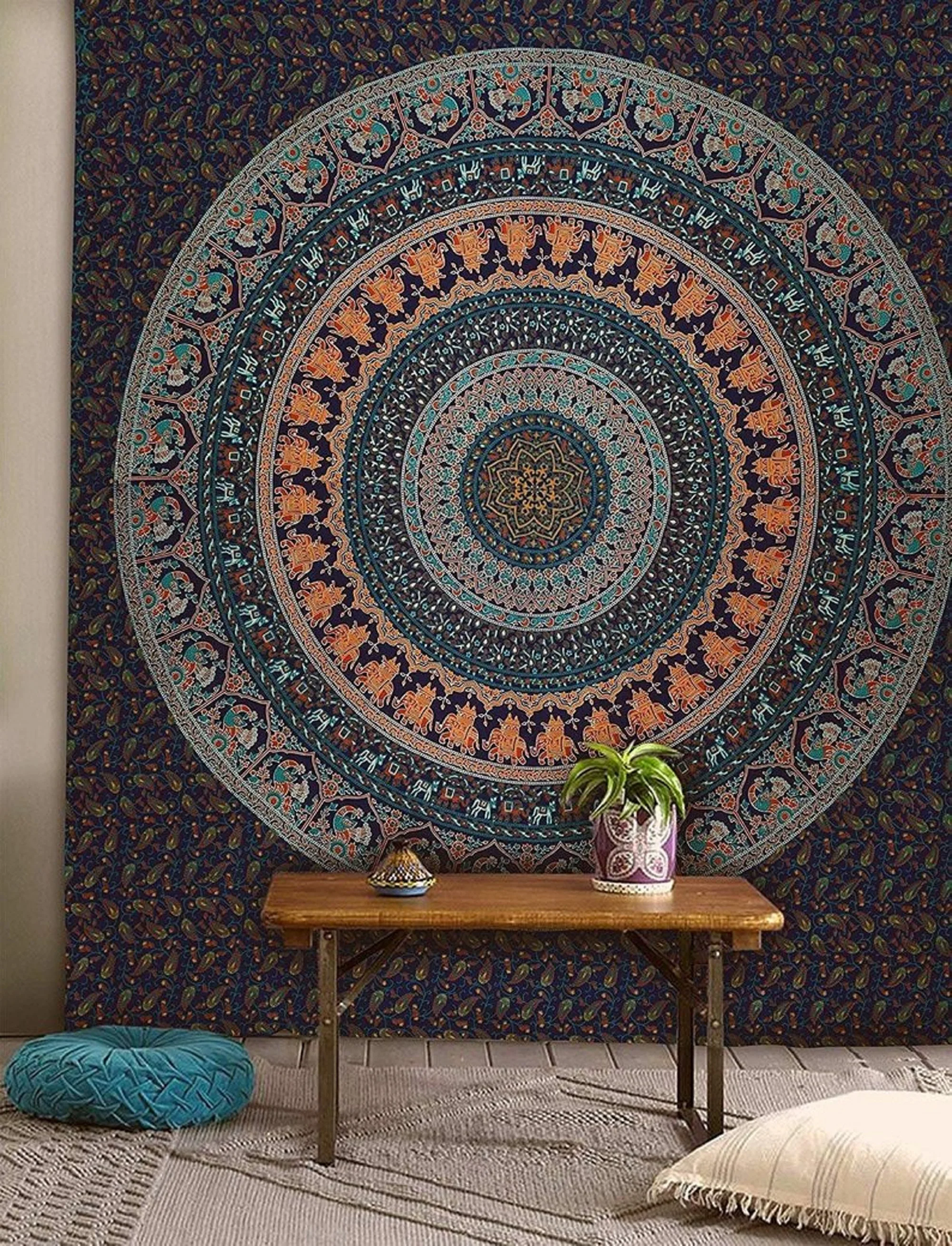 Indian Mandala Tapestry Cotton Bedspread Bohemian Elephant Wall Hanging Boho Hippie Wall Tapestries Wall Hanging Throw Bedspread