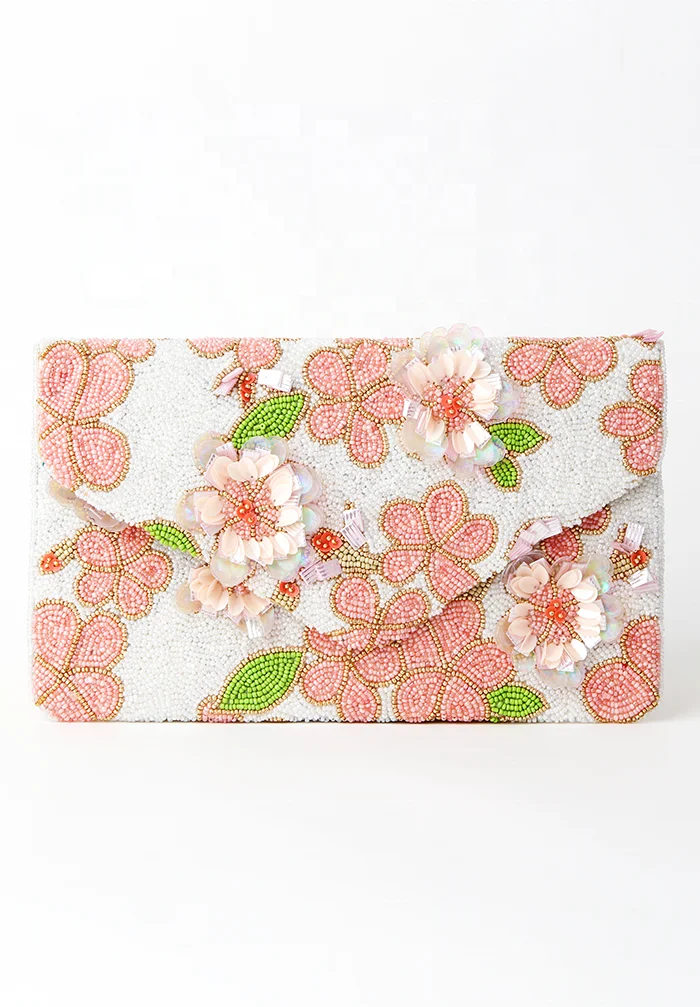 Tropical Leaf Seed Bead Crossbody Chain Clutch Boho Handbag Handmade Purse Bag Bridal Gift beaded handbags Clutch Bags Evening F