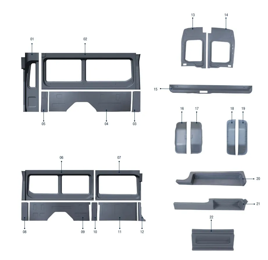 VKM-14 **TRANSIT HIGH GLASS INTERIOR SET** THERMOFORM ABS PLASTIC FOR COMMERCIAL VEHICLES, MOTORHOMES, MINIBUSES, COACHES, BUSES