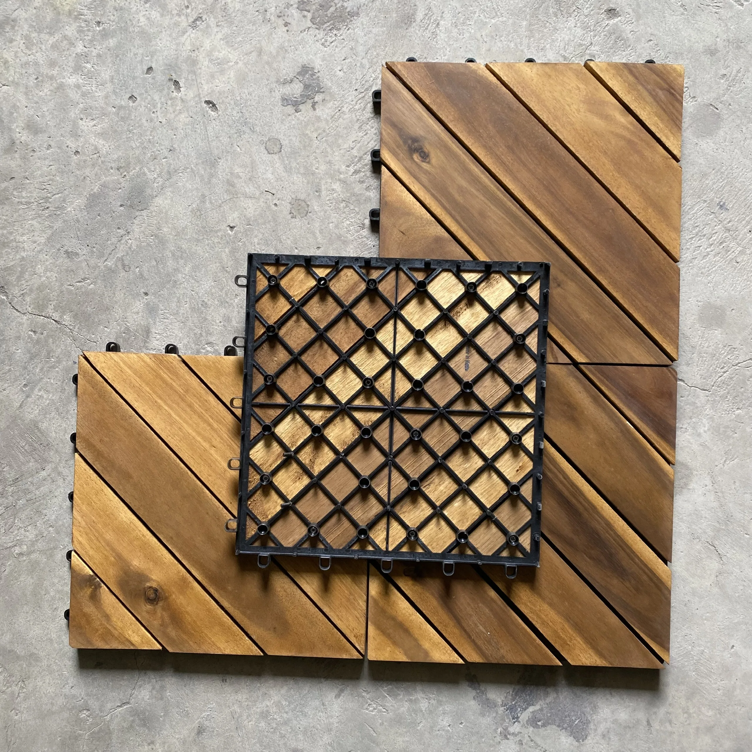 Tiles decking- Using in/outdoor - wood deck tiles 6 slats diagonal Interlocking Deck Tiles for Sale From Vietnam