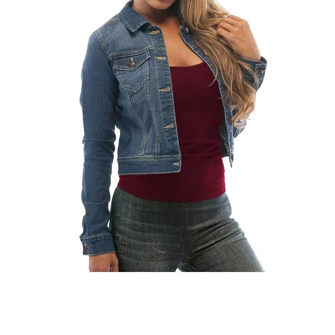 Wholesale Price Customized Jeans Women Turn-down Collar Cropped Jean Jackets For Women Loose Denim Jacket Women From BD