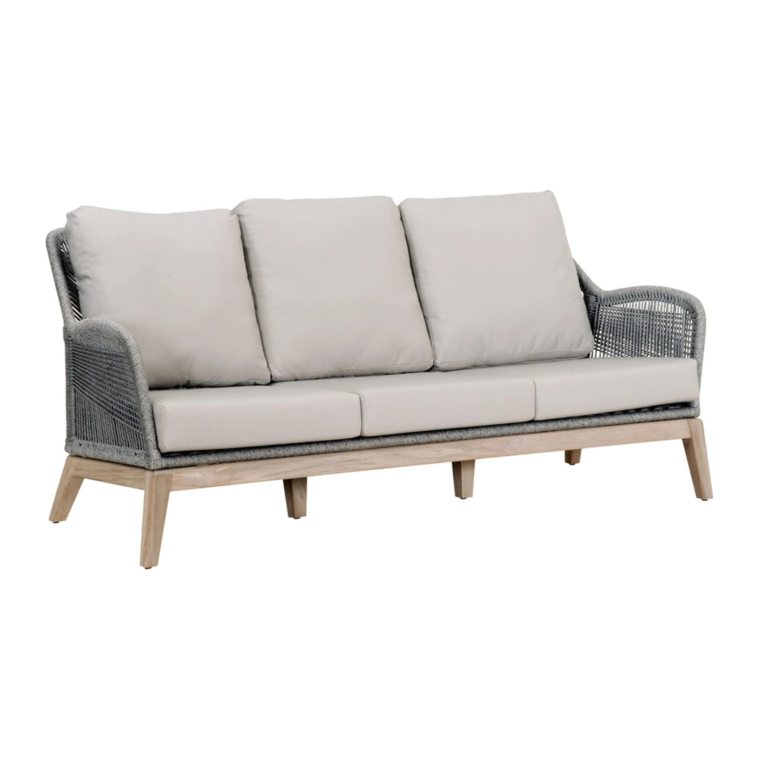 Outdoor Three Seater Sofa Teak Wood With Rope Rattan And Cushion  - Luli