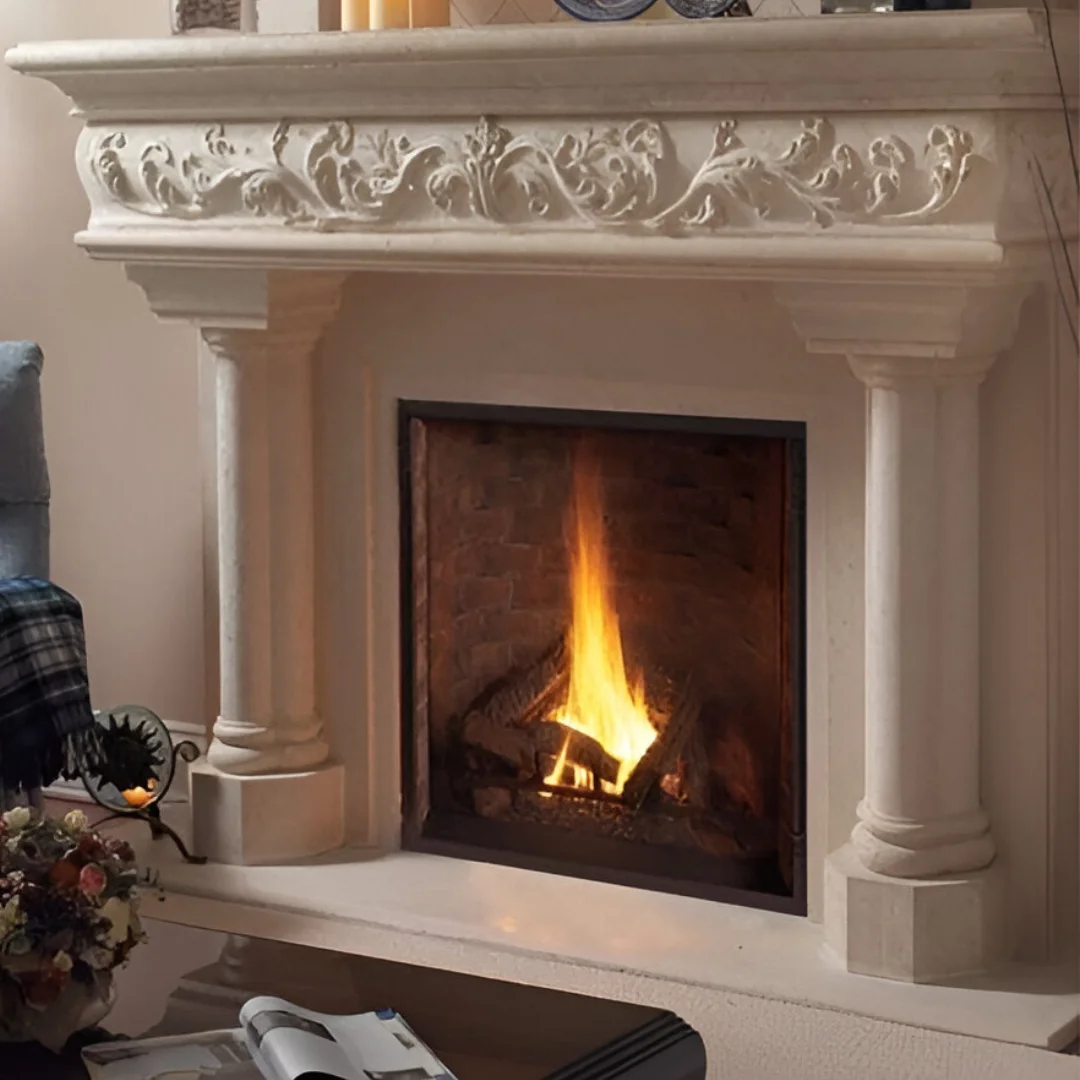 Home Decorative Electric Fireplace Mantel Hand Carved Indoor Beige White Surround Guaranteed lowest price