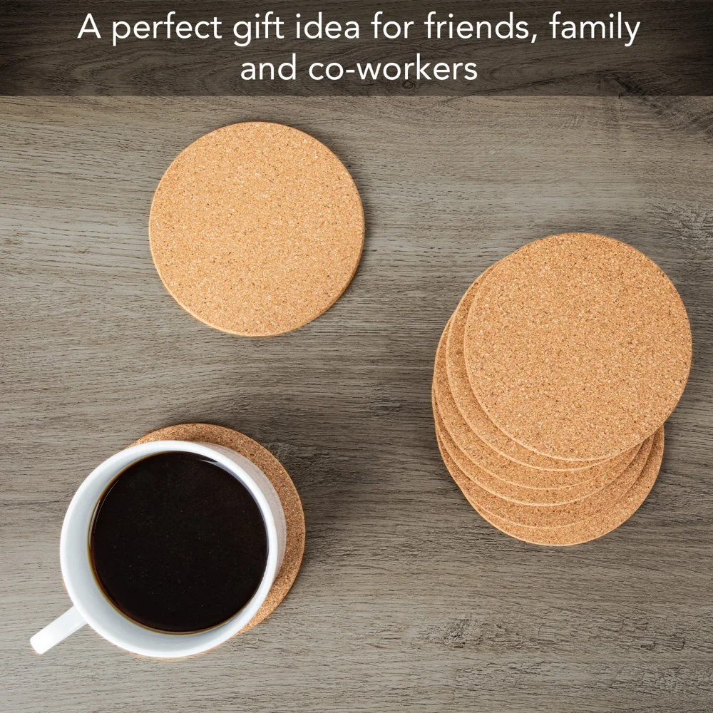 Eco-Friendly  Round  Cork Coasters Set of 4 Absorbent Durable Drink Mats for Home Office Outdoor Events and Parties