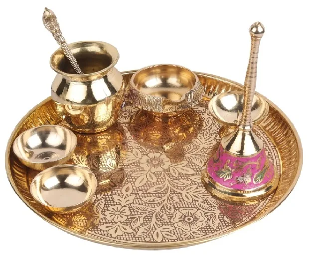 Brass FullPoja Thali With All Poja Items  Handmade Best quality Materials  New Latest  pooja Items Dewali