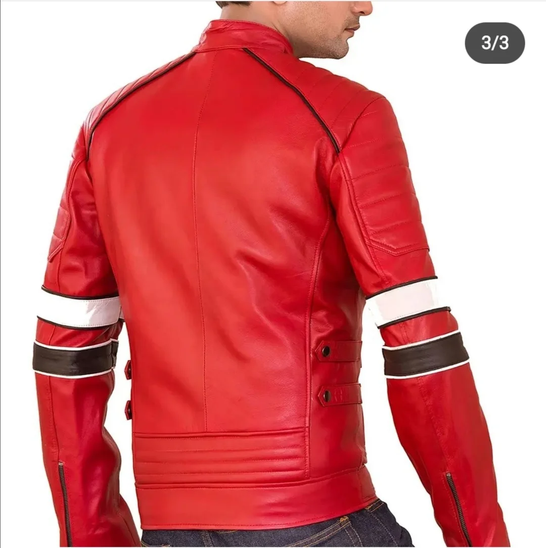Men Fashion Red Cow Leather Jacket/Men leather Jackets/Made in Pakistan Leather Jackets For Men
