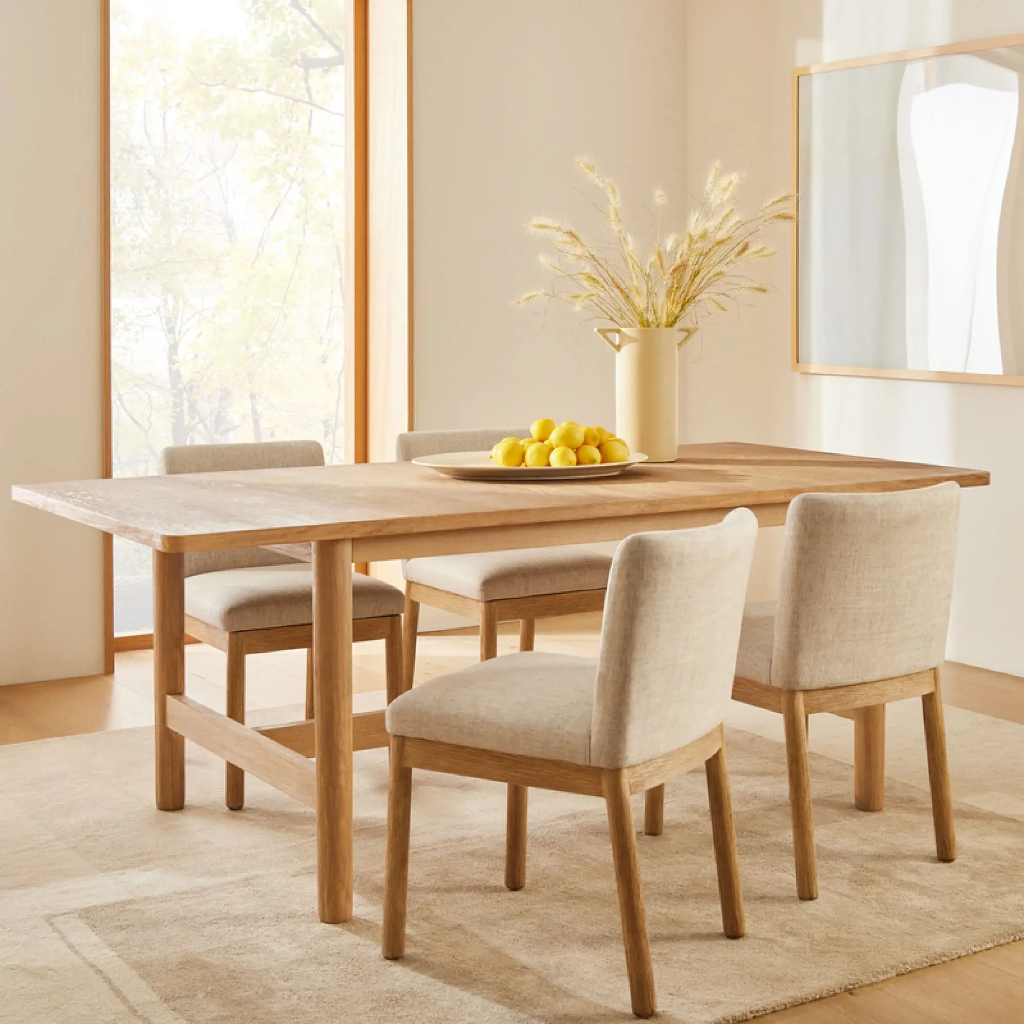 Modern Dining Room Furniture Set Wooden Material Natural Color Finish 6 Seats Wooden Top Dining Room Set Table Legs Mahogany