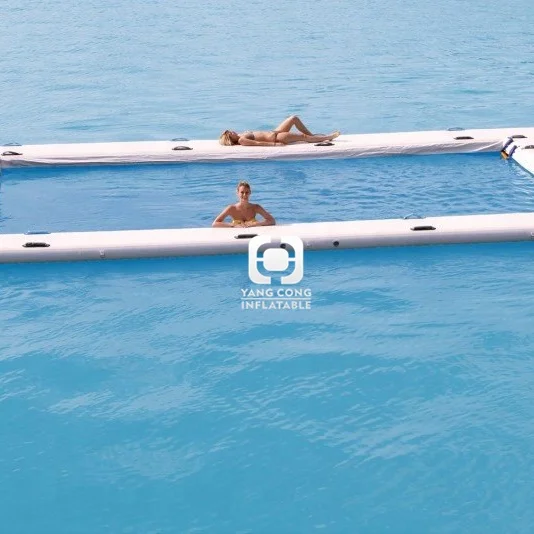 Commercial white color platform floating dock ocean swimming inflatable pool water jet ski floating dock for relax