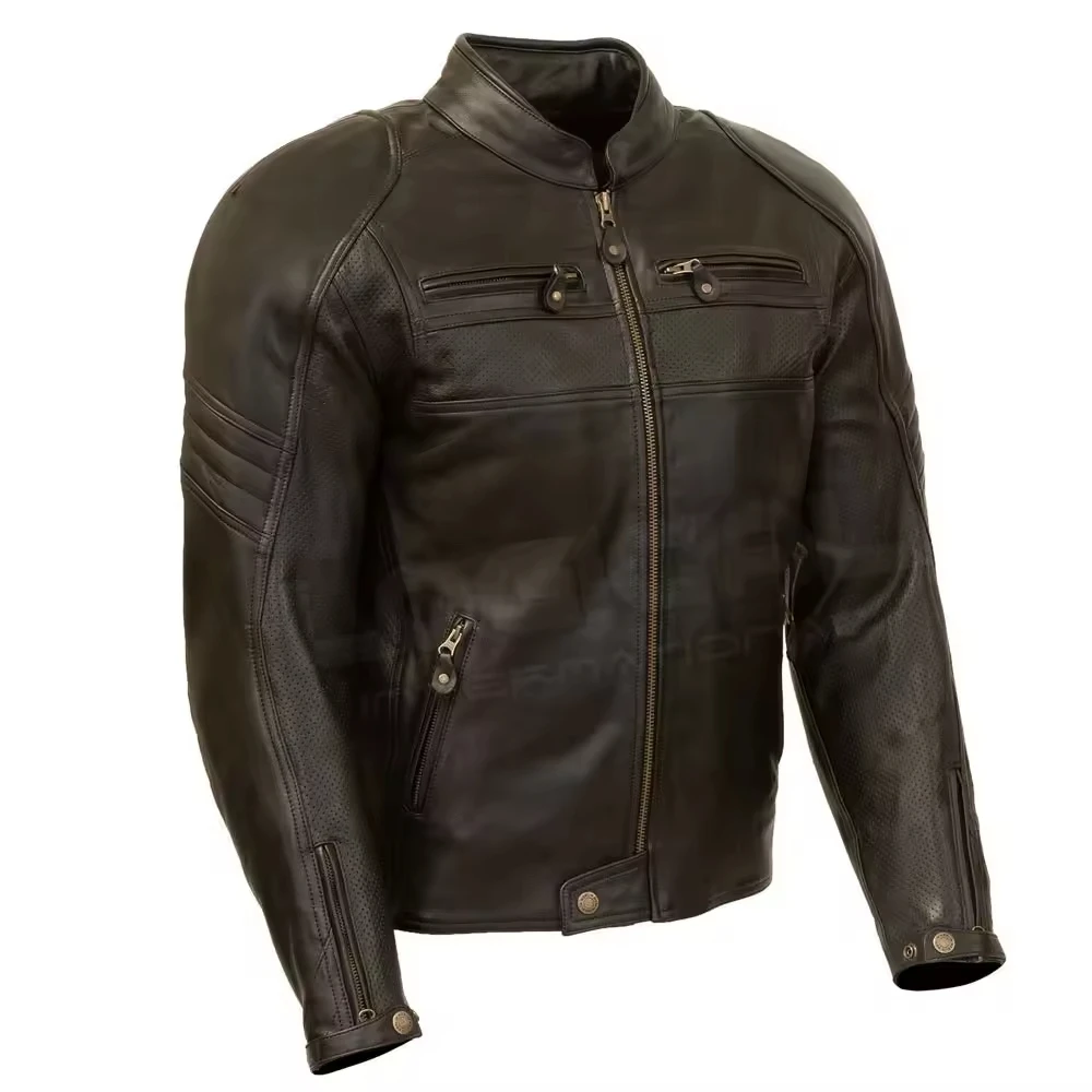 Motorbike Jacket Men Genuine Leather Cowhide Motorcycle Moto-Jacket Real Leather Motorbike Garments