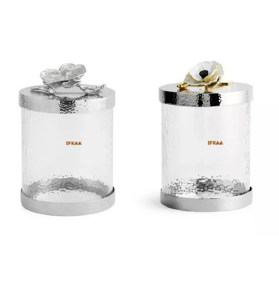 Decorative Top Selling Metal Luxury jar Kitchenware Decorative Customized Airtight Metal Gold Canisters