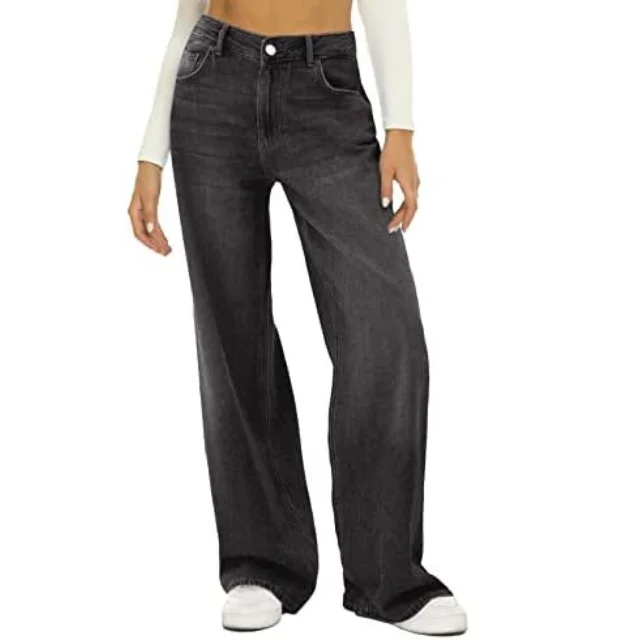 Женские джинсы с высокой талией и широкими штанинами в стиле хип-хоп