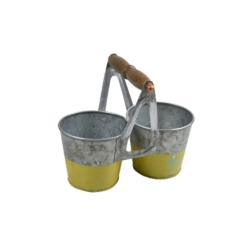 OEM Customized  Antique Galvanized Double Bucket with Wood Handle For Decoration Uses Manufacture in India