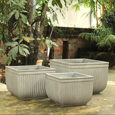 Серый Цвет Цветок стильные наружные горшки для вашего сада с квадратным полосатым дизайном