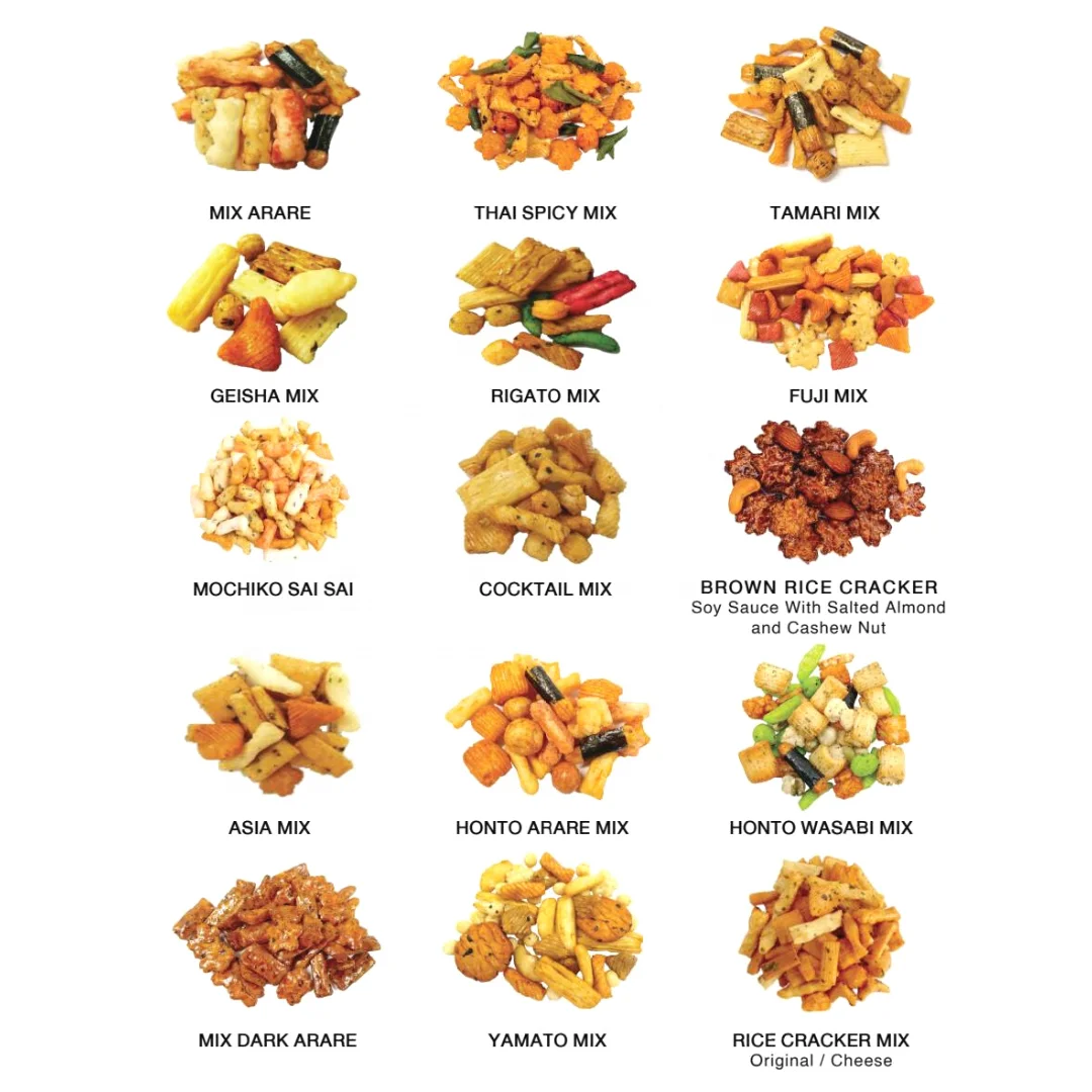 Zain Ajintai дзен рисовый крекер Смешанная форма вкусные снэки попкорн мягкий пакет OEM сладкий Trans Gluten упаковка улыбка принимается особенность