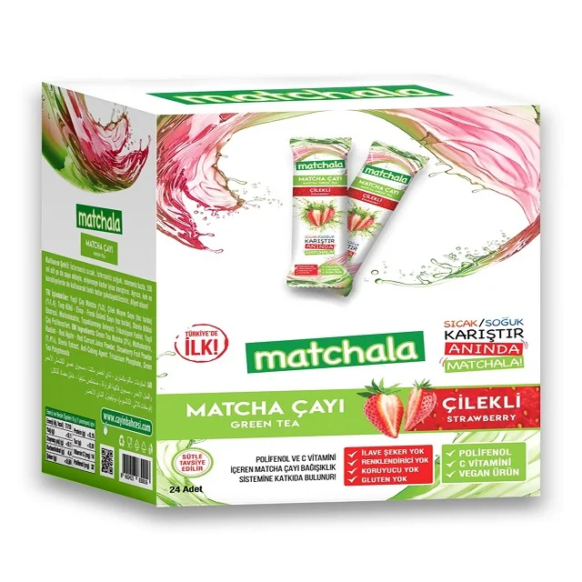 High Quality Green Matcha Tea Powder Strawberry Flavored Wholesale  Matcha Instant Tea 24*9gr Sachet Herbal Matcha Tea