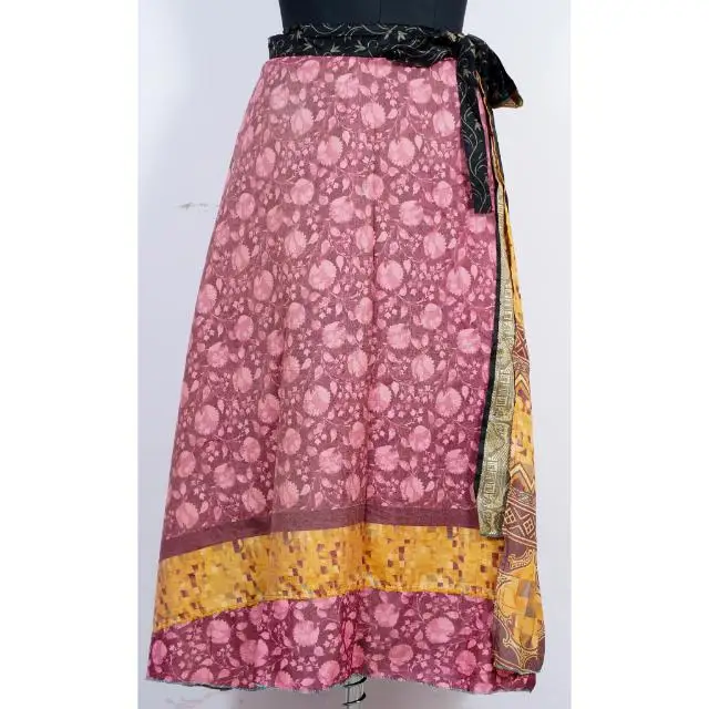 New Indian Wrap Around Skirt Handmade Handmade Silk Skirt Fun Hippie Boho  Dress Silk Sari Multi Color Woman Silk Sari Skirt